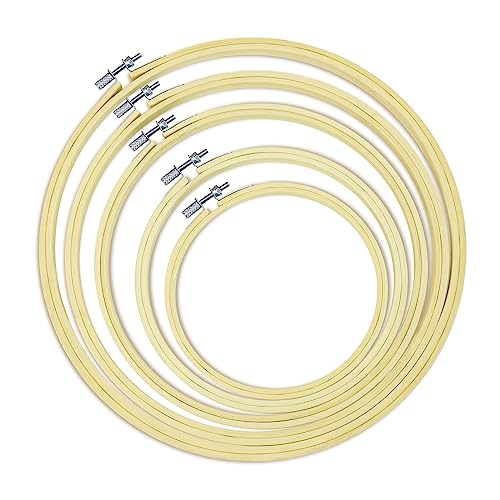 Image of Cldamecy 5 Pieces Embroidery Hoops 5 inch to 10 inch,Round Bamboo Adjustable Frame Circle Cross Stitch Hoop for Embroidery,Decoration and Art Craft Sewing