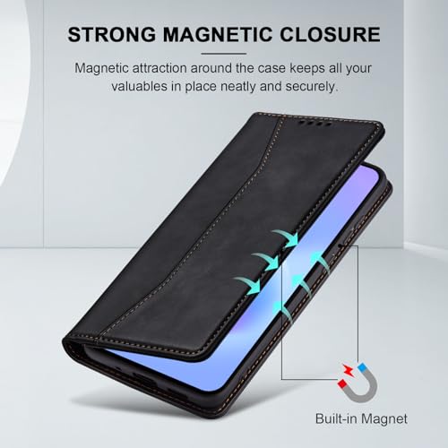 Image of Jasonyu Flip Wallet Case for Samsung Galaxy A57 5G,Leather Magnetic Folio Cover with Card Holder,Kickstand - TPU Shockproof Durable Protective Phone Case,Black