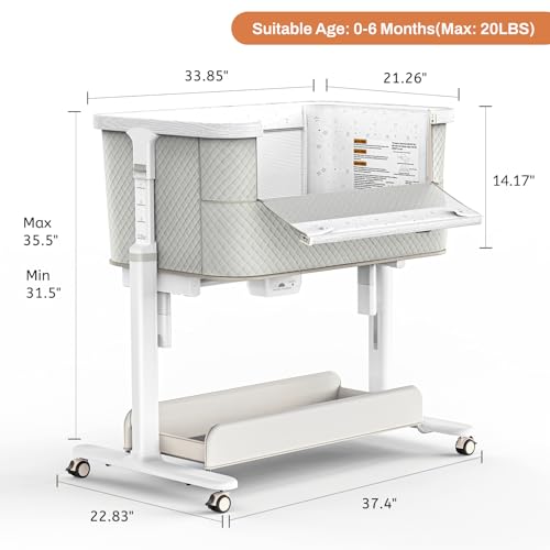 سرير هزاز للاطفال من فافاسو، سرير كهربائي اوتوماتيكي بـ3 حركات لجانب السرير، سرير قابل للدوران التلقائي لحديثي الولادة، 5 ارتفاعات قابلة للتعديل مع موسيقى وعجلات للتخزين، رمادي وابيض