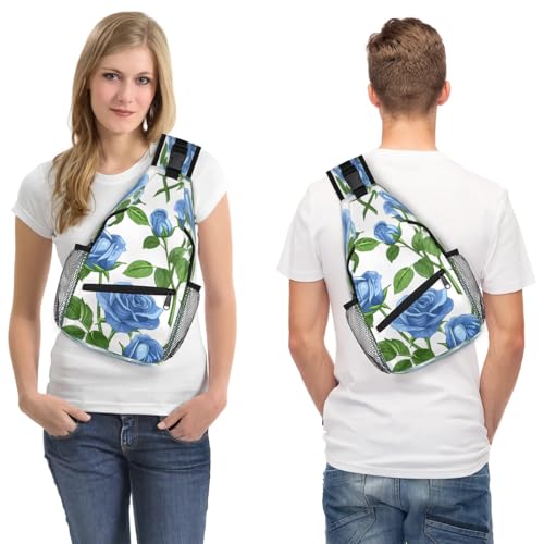 Bolso tipo sling unisex flores azul para senderismo miniatura 7
