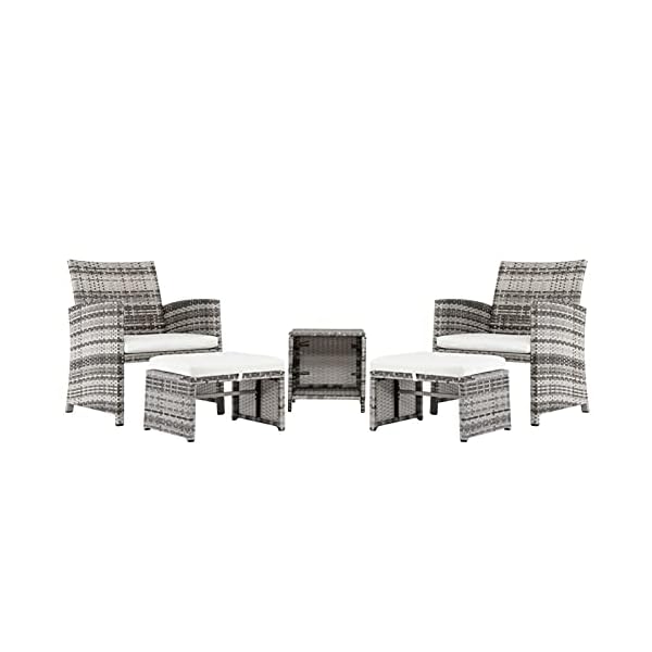 CHENGSYSTE Dining Set Patio Dining Set，5pcs 2 Chairs 2 Footstools 1 Coffee Table Combination Sofa Gray Your Front or Backyard Patio Furniture, Patio Furniture Sets - Image 6