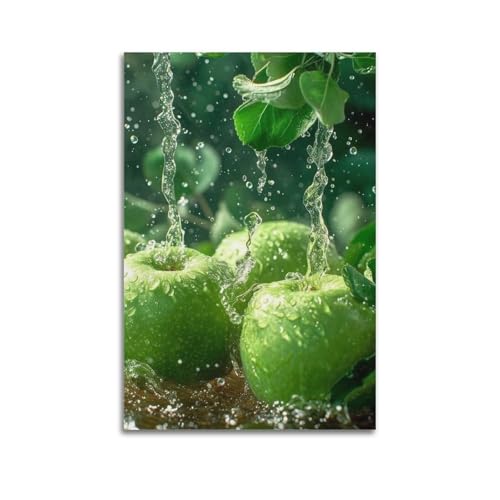 Poster 60 x 90 cm aux couleurs vives de pommes vertes et éclaboussures