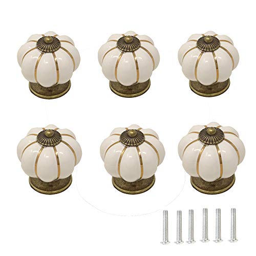 Listado y reviews de Perillas para muebles para comprar online. 35 Yueton - 6 pomos de cerámica de 40 mm, color crema, latón envejecido, tiradores para cajón de cocina, retro, estilo clásico, para clóset de aparador