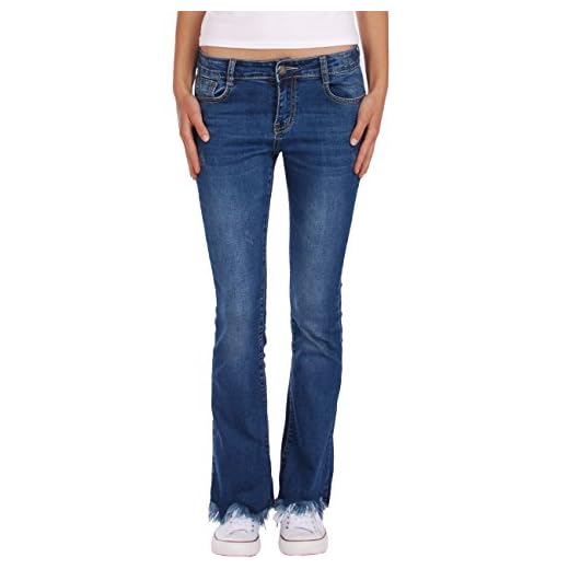 Fodral dam jeans byxor bootcut normal midja stretch franst