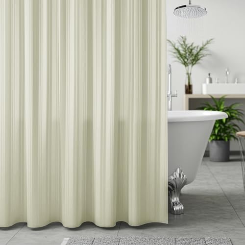Image of Wakefit Shower Curtain 6 Feet | 14 Free Hooks | No Plastic Smell | Waterproof Bathroom Curtain | Curtain for Balcony | Machine Washable | Off-White Stripes | Height 6ft & Width 6ft | Very Premium
