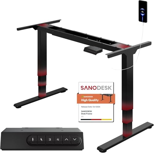 SANODESK Höhenverstellbarer Schreibtisch Gestell mit 2 starken Motoren 3-stufige tischgestell...