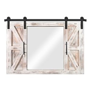 COGOOD Farmhouse Mirror - 37" x 25.9" Rustic Wood Barn Door Mirror Wall Decor for Dining Room, Bathroom, Living Room, Bedroom Decorative, Rustic White COGOOD Farmhouse Mirror 37 x 259 Rustic Wood Barn Door Mirror Wall Decor for Dining Room Bathroom Living Room Bedroom Decorative Rustic White