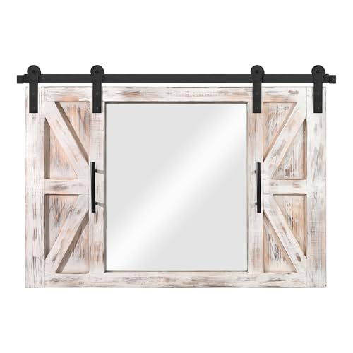 COGOOD-Farmhouse-Mirror-37-x-259-Rustic-Wood-Barn-Door-Mirror-Wall-Decor-for-Dining-Room-Bathroom-Living-Room-Bedroom-Decorative-Rustic-White COGOOD Farmhouse Mirror 37 x 259 Rustic Wood Barn Door Mirror Wall Decor for Dining Room Bathroom Living Room Bedroom Decorative Rustic White