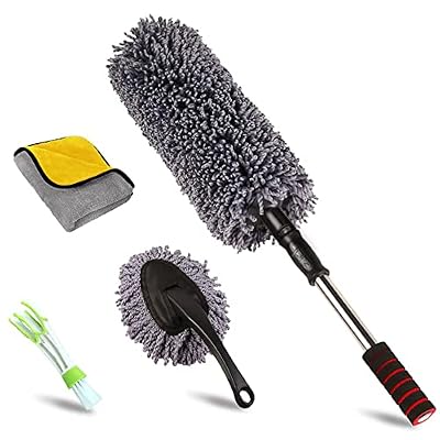 upra Ultimate Car Duster Kit,Best Microfiber Multipurpose Duster,Interior &Exterior Cleaning Tools,Dashboard Detailing Brush,Scratch Lint Free,Pollen Removing,extendable Handle,Tuck,SUV,RV,Set of 4