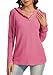 Dimur Women’s Fall Hoodie Pink Palm Puff Print Drawstring Button Henley Pullover Sweatshirt Cute Club Outfit for Women Early Fall Fashion