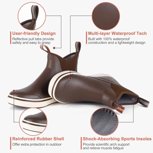 Showave Men's Deck Boots Waterproof Ankle Rubber Rain Boots Non-slip Boat Booties for Sailing Fishing and Outdoors2