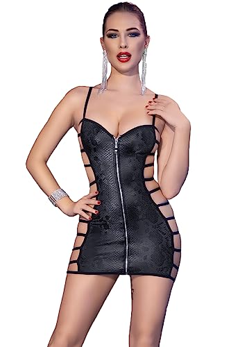.Chilirose Damen Dessous Gogo Minikleid schwarz mit Schlangenmuster und Cut-Outs inkl String knappes Kleid Größe: M