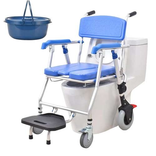HMLSYZX Silla de Ducha con Ruedas para Personas Mayores, Silla Ducha WC con Ruedas Plegable, 3 en 1 Silla de Ruedas para Ducha e Inodoro Cómoda, Carga Máxima 150 kg
