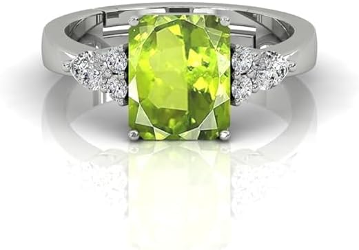 5.00 Carat Beautiful Natural Peridot Gemstone August Birthstone Silver Adjustable Ring For Women And Men