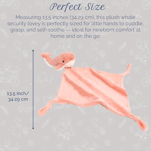 Image of MON AMI Coral Whale Plush Lovey for Babies | 13.5-Inch Knotted Security Blanket | Soft Plush Snuggle Toy for Babies | Perfect Newborn Essential for Birthdays & Baby Showers