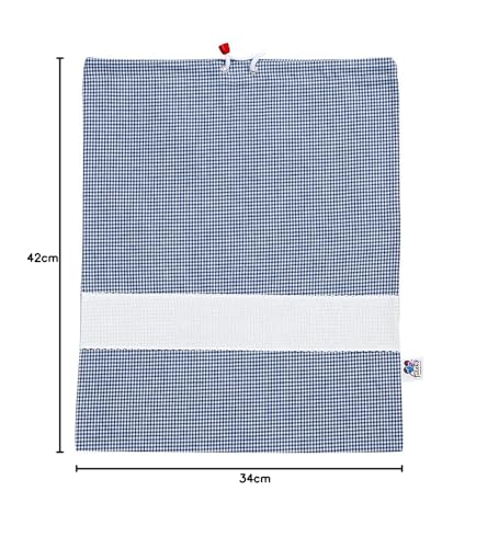 Miniatura 5 de Filet - Bolsa De Guardería Con Estampado A Cuadros Vichy Azules Inserto De Banda De Tela Aida Personalizable Medidas 42 X 34 Cm Fabricado En Italia, Azul