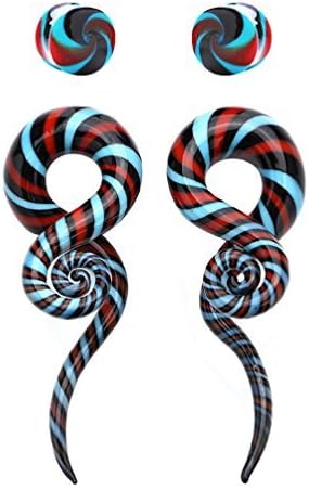 BodyJ4You 4PC Glass Ear Tapers Plugs 4G-14mm Rainbow Swirl Teardrop Spiral Gauges Piercing Set