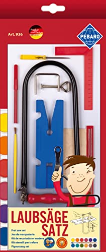 Pebaro 936 Laubsäge Set , 17 Teile, komplettes Set für Laubsägearbeiten, mit Laubsägebogen made in Germany, Laubsägen, Basteln mit Holz, Bastelset, Geschenkidee für Kinder