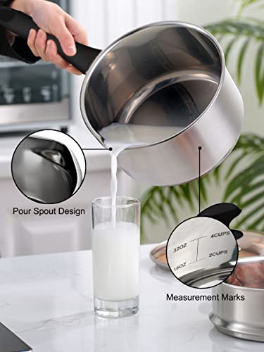 Vention Sauce Pan With Lid, Stainless Steel Saucepan With Pour Spout, 1.5 Quart Small Pots For Cooking, Capsule Bottom #TOP2