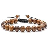 M MOOHAM Gemstone Bead Bracelets, 8mm Natural Stone Beads Bracelet, Men Women Stress Relief Yoga Beads Adjustable Semi-Precious Gemstone Bracelet Bangle