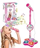Kid Star Microphone with Stand, Adjustable Height The All in One Microphone Toy with LED Lights, Battery Powered Microphone Prop for Birthday Parties Singing, Makes Every Day a Concert (Pink)