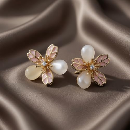 3 Pair Small Stud Earrings for Women Trendy 14K Copper Gold Hypoallergenic Premium Cubic Zirconia Fashion Jewelry Gifts Petal Stud — view 6