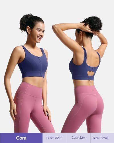 Image of Adjustable High Impact Sports Bras for Women Zip Front Full Coverage and Lift Padded Compression Tops