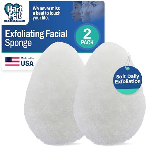 HartFelt 2ct Tear Drop Face Scrubber for Women | Reusable Facial Sponges for Daily Cleansing | Facial Exfoliating Pads for Removing Dead Skin Dirt & Makeup | Made in USA