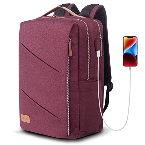 KINGSLONG Mochila para laptop, mochila para trabajos de negocios para laptop de 15.6-17 pulgadas, mochila de mochila impermeable mochila para mujeres con mochila con carga USB City Work Viaje Mochila Cover