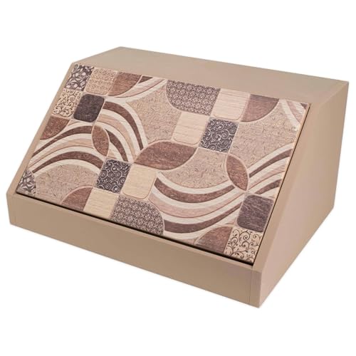 Lupia - Portapane NEW VINTAGE LEAVES TILES, Decorato, Apertura Frontale, Vano per Cibo Secco, Finestra di Aerazione, Conserva Pane e Cialde, Made in Italy, Dimensioni 30x40x20 cm, Marrone, Legno