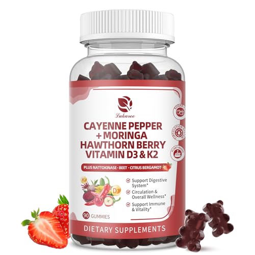 Image of Lukaree 16 in 1 Cayenne Pepper Gummies- Sugar-Free Capsaicin Supplements | With Hawthorn, Beet Root - Plus Wormwood, Citrus Bergamot Support Circulation* & Overall Wellness* - 90 CT