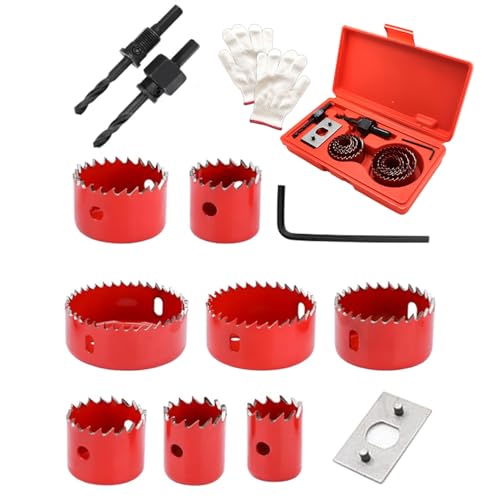 Hole Saw Sets, 11Pcs Holesaw Set, 19-64 mm Hole Cutter with A Pair of Gloves, Storage Box, Holesaws Carbon Steel Downlights Drill Bit Tools for Drilling Soft Metal, Wood, PVC, Plastic - Image 8
