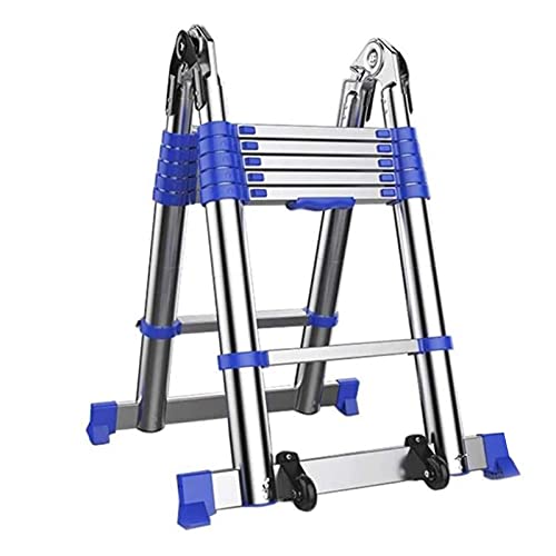 Escalera telescópica Escalera Extensible telescópica de Servicio Pesado con Barra estabilizadora y Ruedas, Escaleras Loft Plegables Rectas con Estructura en A Multiusos, Carga 200 kg Keep it in Mind