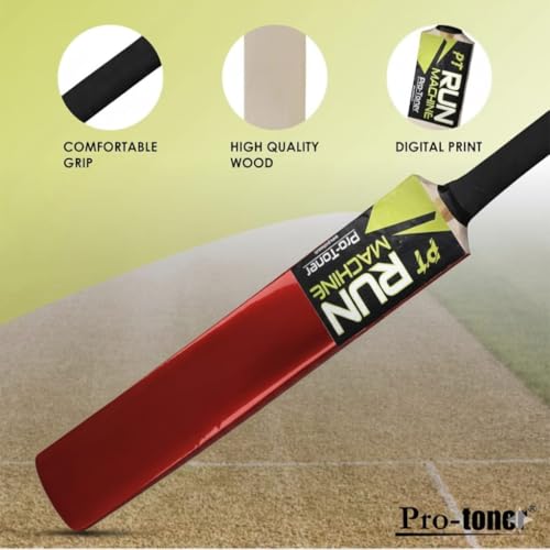 Image of Protoner Wooden Metallic Cricket bat for Tennis bat Play (Red, No.5,Age8+(31inch))