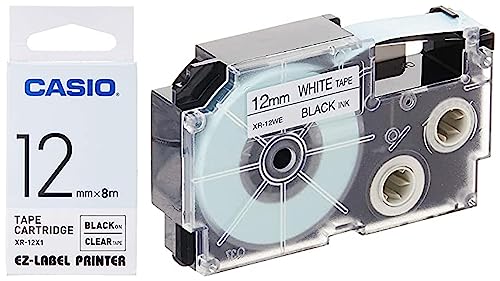 Image of Casio XR-12X Label Printer Tape (Clear) & Casio XR-12WE1 Label Printer Tape (Black and White)