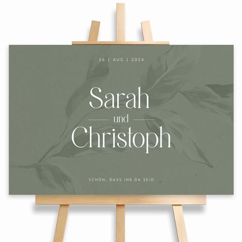 Willkommensschild Hochzeit Grün mit Datum und Namen, personalisierte Hochzeitsdeko, Leinwand 60x40