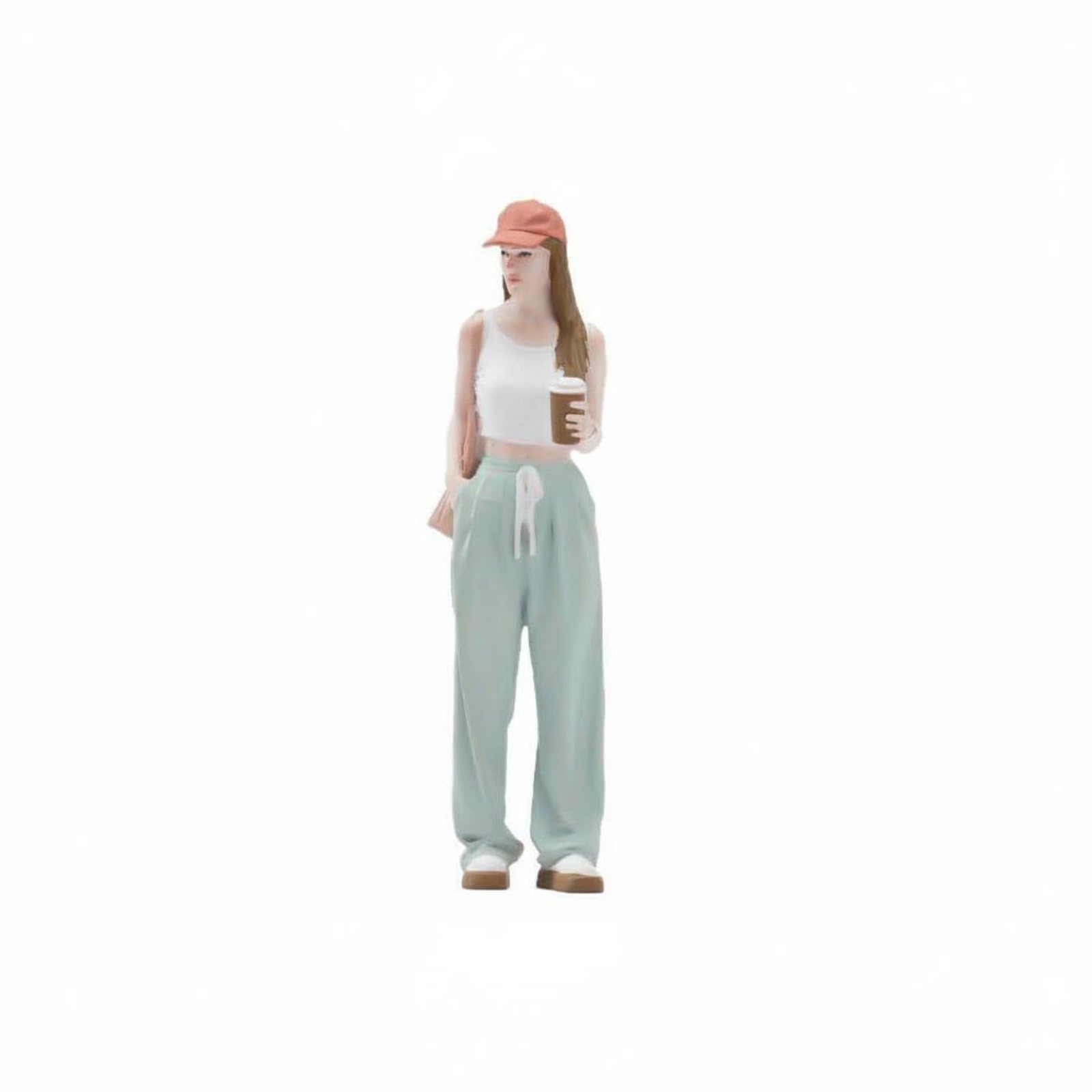 Miniatura Dipinta Figura Collezione Personaggio Femminile Statuina Resina Finitura Realistica Abbigliamento Casual con Tazza Adatta a Diorami, Moderna, Realistica, Miniatura-A