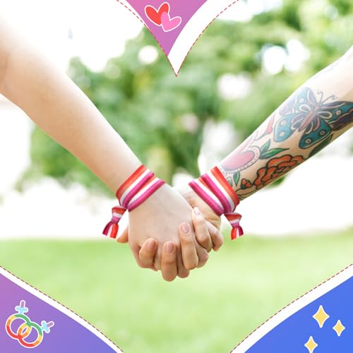 20 Pcs Lesbian Bracelet LGBTQ Rainbow Pride Bracelets Wrist Bands Hair Ties for Lesbian Women Gay Pride Month3
