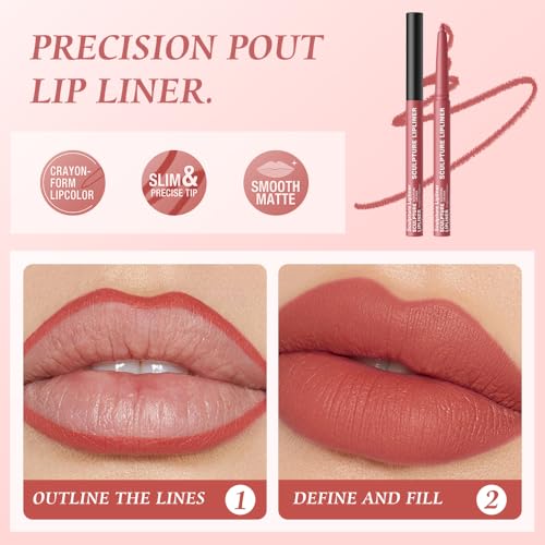 Image of K05 Hxssll 12 Colors Matte Lip Liner Pencil - Long Lasting Waterproof Lip Liner, Smudge Proof Transfer Proof Lip Pencil, High Pigment Lip Makeup for Defining & Filling Lips (05#, 1PCS)