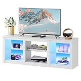 WLIVE LED TV Stand for 65-Inch TV, 58-Inch Entertainment Center with Adjustable Glass Shelves, Modern Media Console for Living Room & Bedroom, White