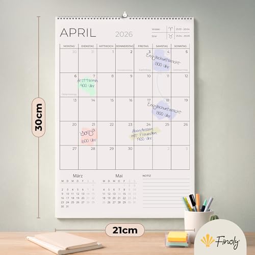Finoly Wandkalender 2026 von Januar 2026 bis Juni 2027 (18 Mon) | Jahreskalender 2026 Familienplaner A4 | Kalender 2026 Familienplaner | Kalender 2026 Wandkalender Familie für Haus und Schule