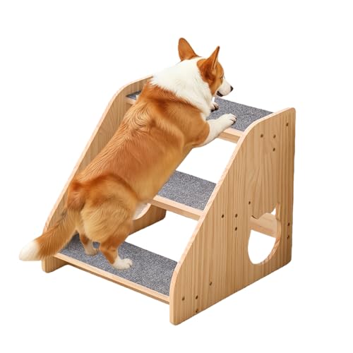 Haocpetslian Dog Stairs for Small Medium Large Dogs 14.17 H Load Capacity 150lbs Solid Wood Non-Slip Sturdy Pet Steps for Bed & Couch 3 Step 15.75 * 16.93 * 14.17
