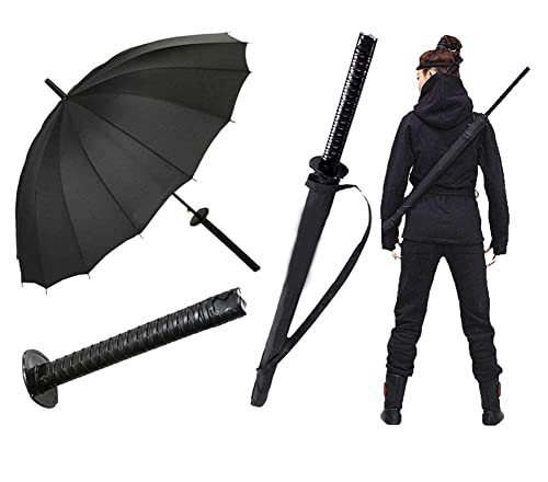 WPOYM Samurai Umbrella - Creative Semi-Automatic, Windproof Outdoor Sun Protection Umbrella - Black - The Best Creative Gift