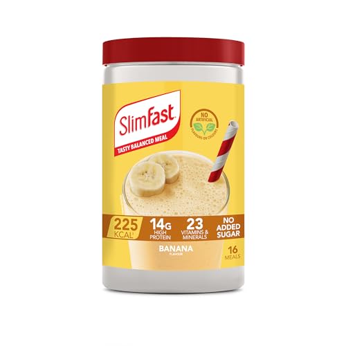SlimFast Meal Replacement Shake for Weight Loss & Balanced Diet, Vitamins and Minerals, Low Calorie, High Protein, Banana Flavour, 16 servings, 584 g, Packaging May Vary
