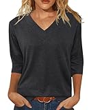 Picture of JomeDesign Womens Summer Tops 2025 3/4 Length Sleeve T Shirts Dressy Casual Tunic Tops and Blouse Blackgray L