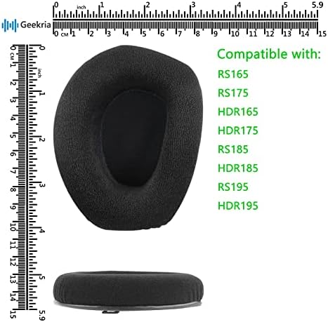 Geekria Comfort Velour Replacement Ear Pads for Sennheiser RS165, RS175, HDR165, HDR175, RS185, HDR185, RS195, HDR195 Headphones Ear Cushions, Headset Earpads, Ear Cups Repair Parts (Plastic Ring)