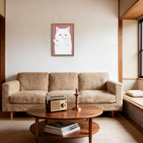 木子誉絵画館 アートパネル ポスター 化粧の猫 動物画 絵画 インテリア おしゃれ ウォールアート 猫の絵 玄関 階段 廊下 寝室 リビング 壁飾り 木目調フレーム付きの完成品（40×30cm） [4]