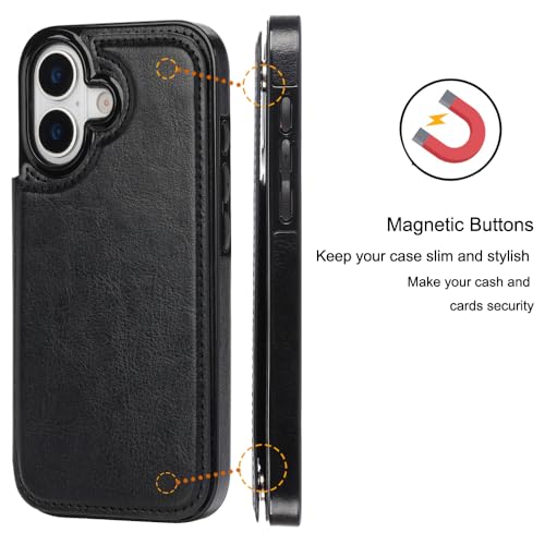 Housse iPhone 17 cuir synthétique noir étui portefeuille chic de 6,3" - 5