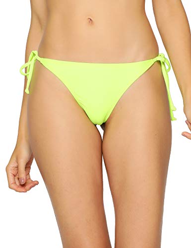 RELLECIGA Damen Bademode Bikinihose Tanga-Unterteil mit Schnürchen Neon Grün M/L