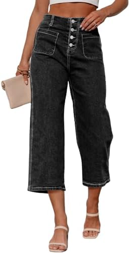 Sidefeel Women's Capri Pants Trendy Wide Leg Jeans High Waisted S...